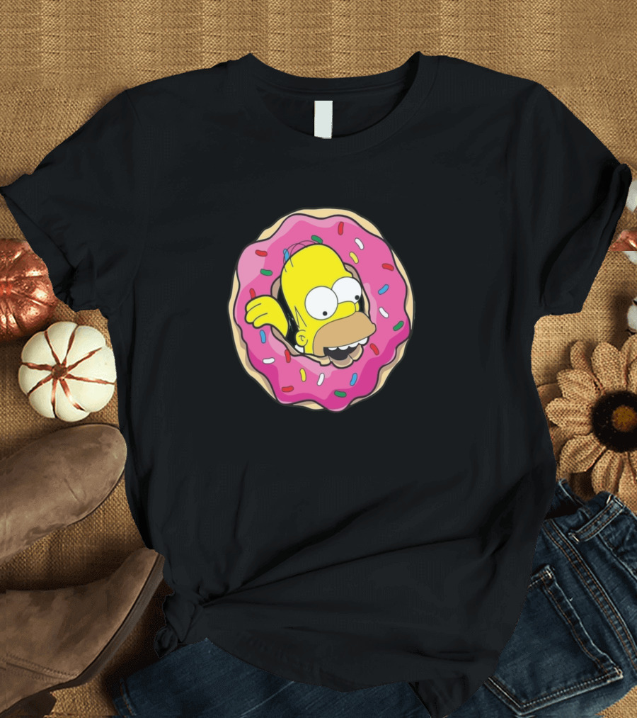 Homer Simpson Pink Frosted Donut Head with Sprinkles T-Shirt