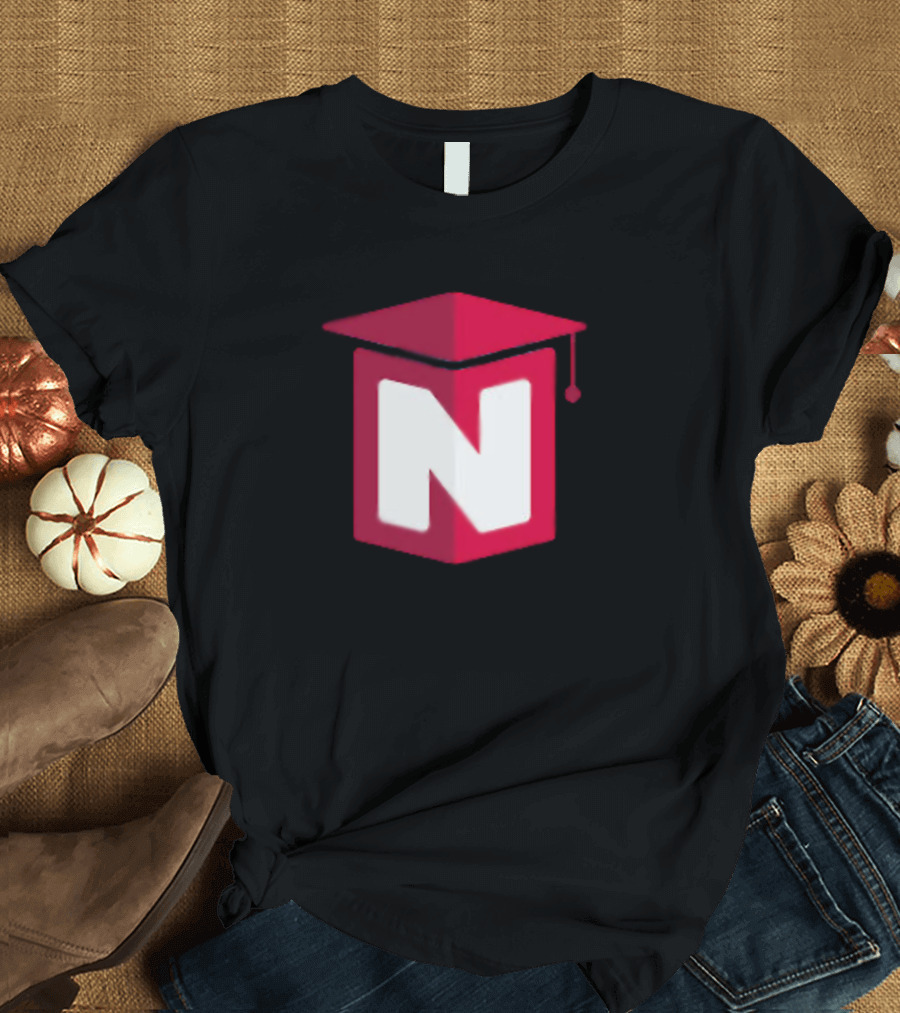 Noughtpointfourlive Red Graduation Cap Icon with Letter N T-Shirt