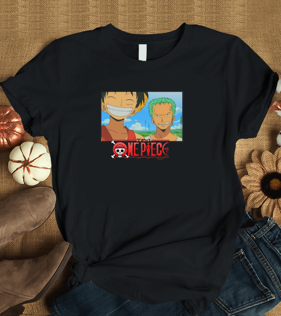 One Piece Anime Style Monkey D Luffy and Zoro Manga T-Shirt