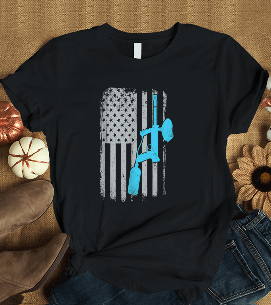 Vintage American Flag Paintballer Gun T-Shirt