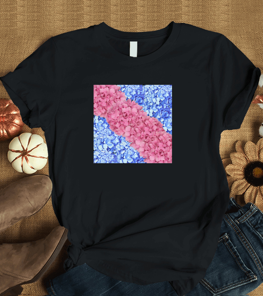 Pink And Blue Hydrangea Flower Diagonal Arrangement T-Shirt