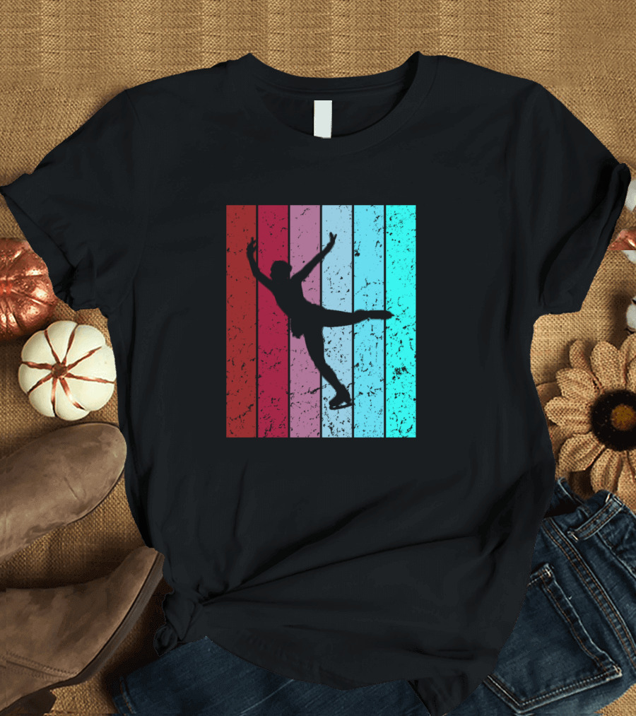 Rollerblading Funny Retro Vintage Ska Silhouette Background T-Shirt