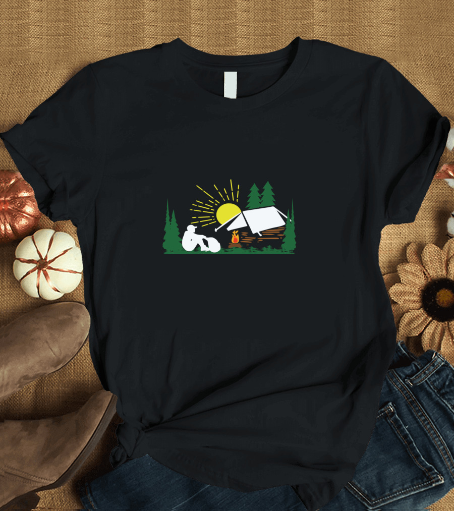 Social Distancing Camping Silhouette with Sun and Trees T-Shirt