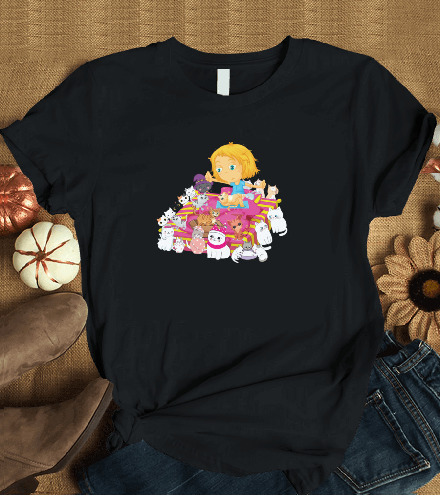 Sweet Happy Cub Kittens with Cute Child Surrounded by Colorful Cats T-Shirt