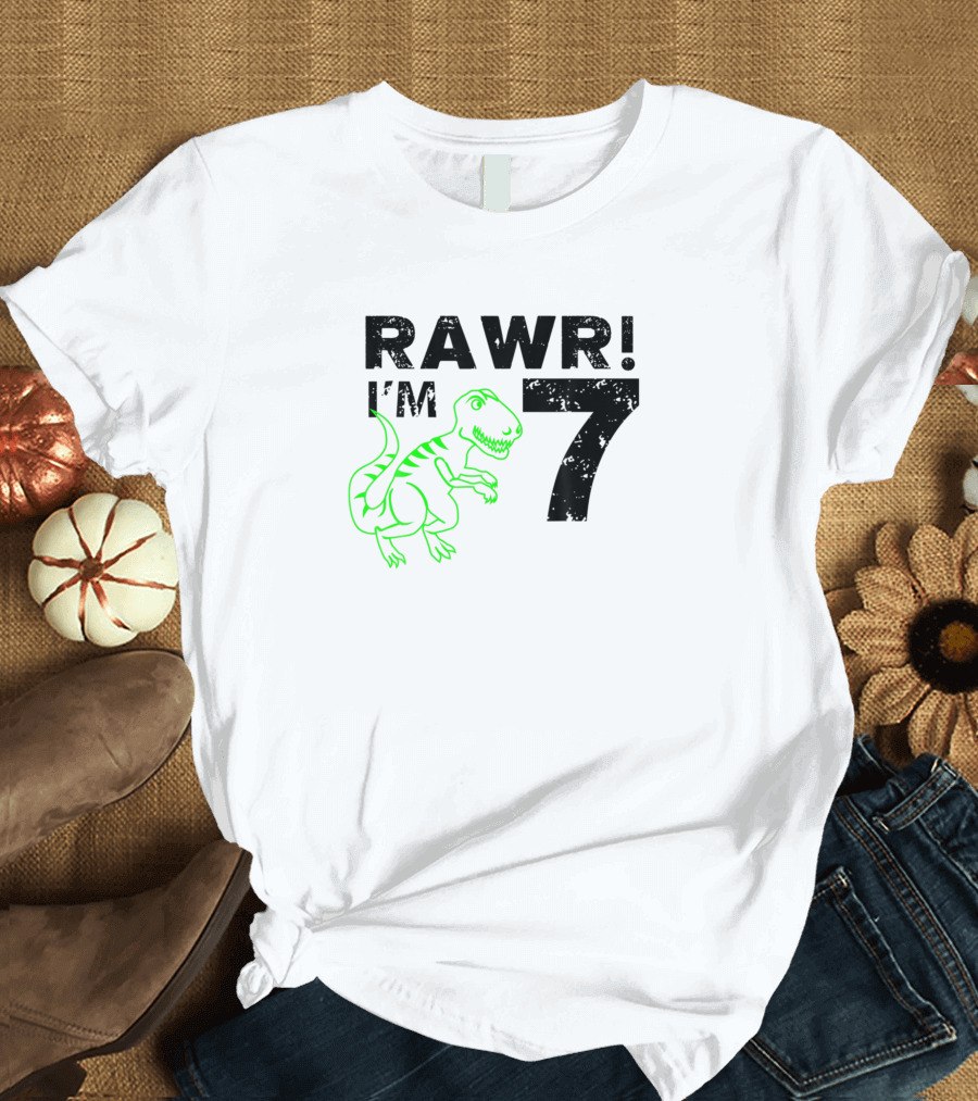 RAWR I'm 7 Dinosaur Birthday 7th Seven Year Old T-Shirt