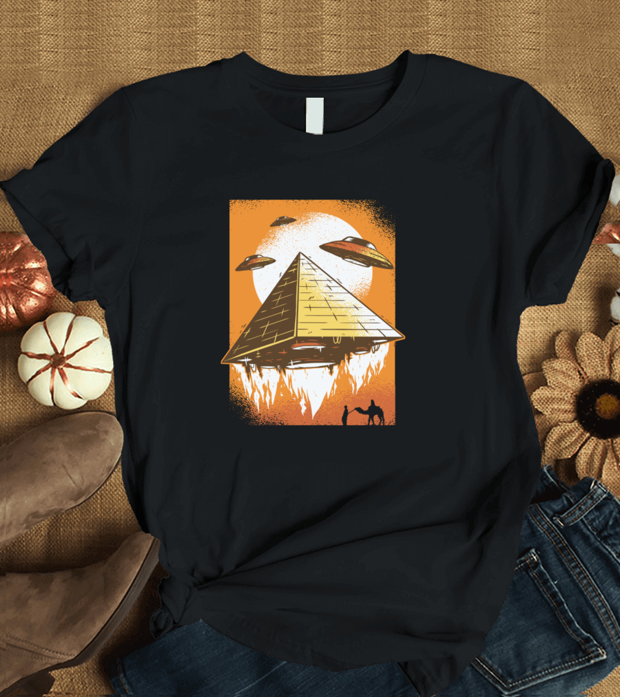 UFO Pyramid with Spaceships and Egyptian Scene T-Shirt