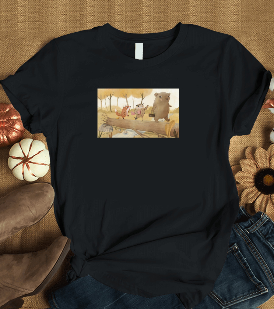 Autumn Picnic Woodland Friends Strolling Adventure T-Shirt