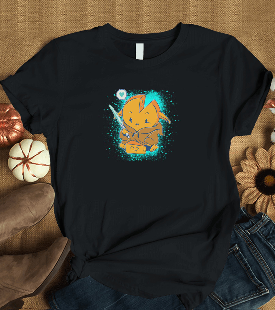 Baby Cheese Jedi Wielder with Blue Lightsaber Heart T-Shirt