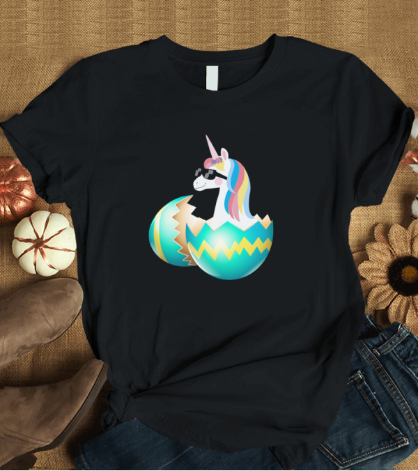 T-Shirt: Baby Unicorn Wearing Sunglasses Hatching From Easter Egg Easter Day T-Shirt Baby Unicorn Wearing Sunglasses Hatching From Easter Egg Easter Day T-Shirt