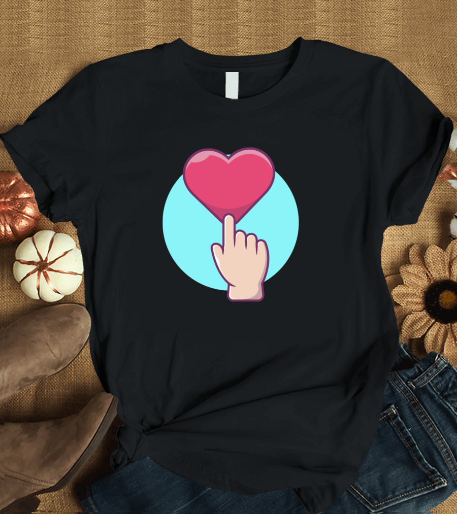 Hand Pointing at Heart Love Cartoon T-Shirt