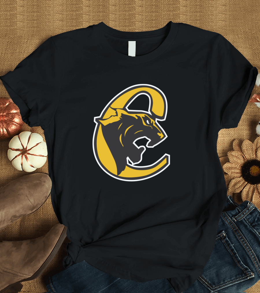 Medgar Evers Cougars Yellow Panther Head in Stylized C T-Shirt
