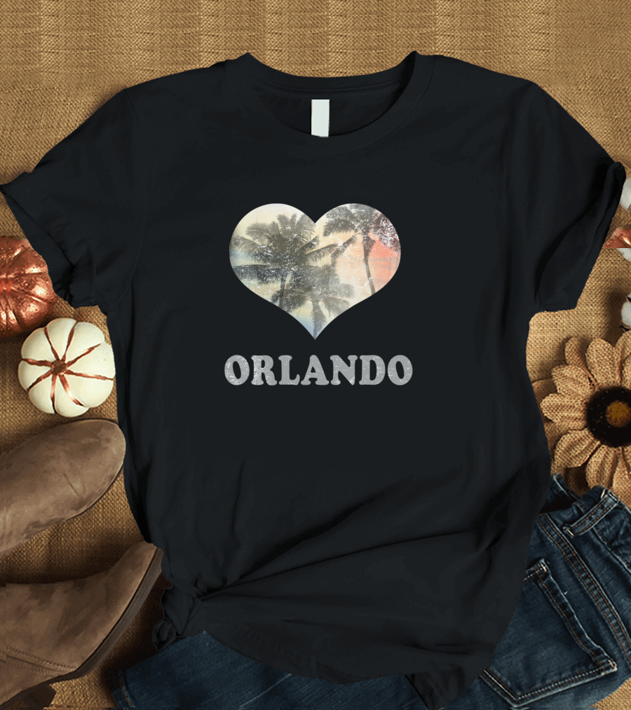 Orlando Vacation Souvenir Beach Palm Tree Heart T-Shirt