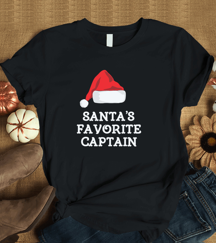 Santa's Favorite Captain Christmas Funny Boat Hat T-Shirt