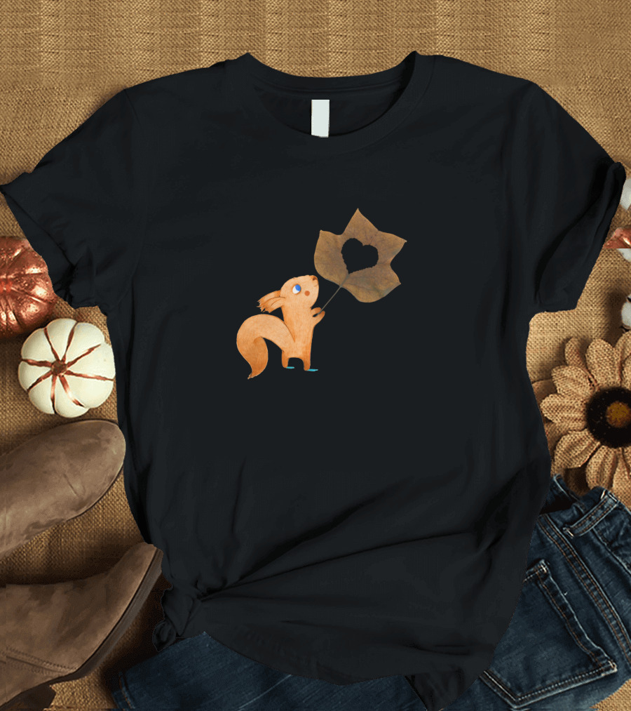 Squirrel Holding Heart-Shaped Leaf T-Shirt