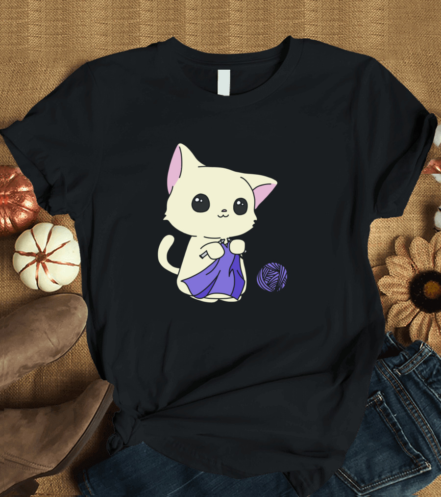 Cats Knitting Kitty Meow Funny Cat Kitty T-Shirt