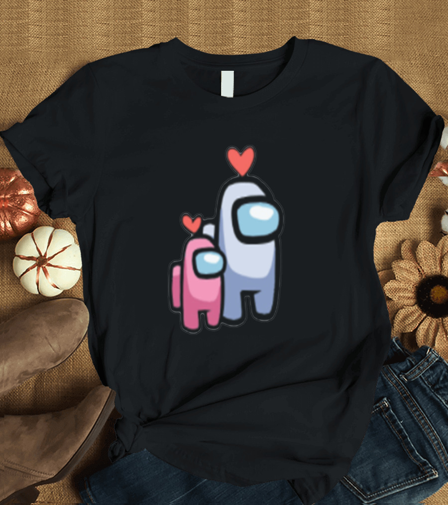 Among Us Valentine's Couple with Heart Icons T-Shirt