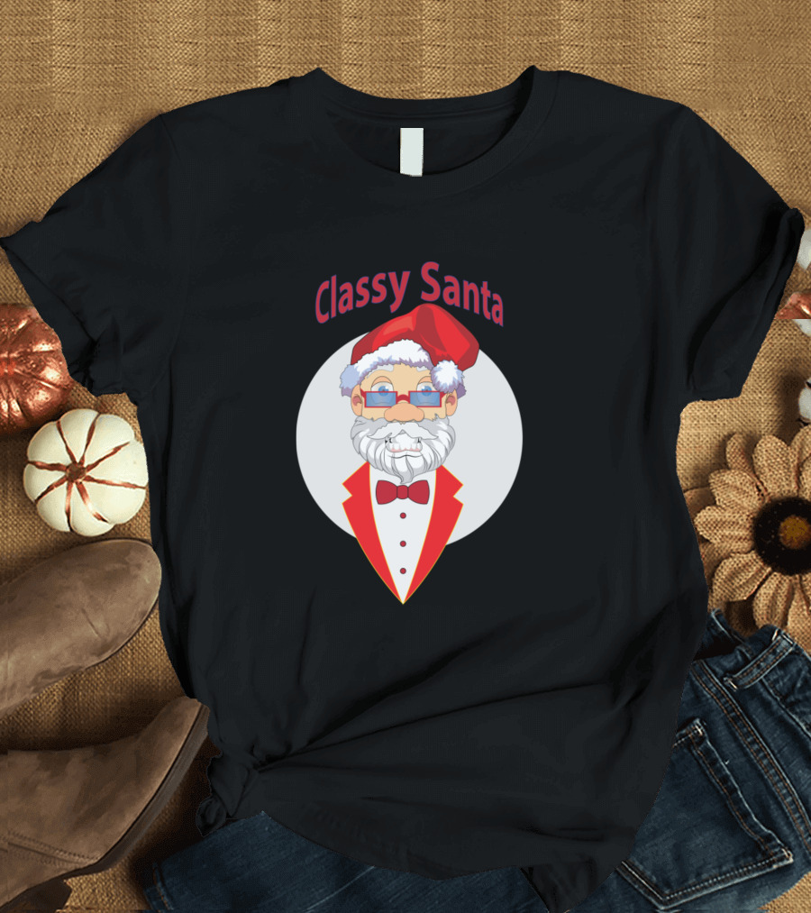 Classy Santa in Stylish Red Tuxedo and Bow Tie T-Shirt