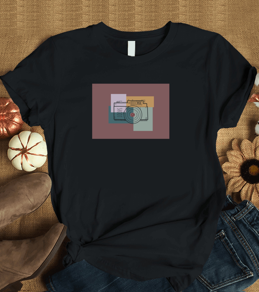 Camera Lovers Retro Style Overlapping Color Blocks T-Shirt