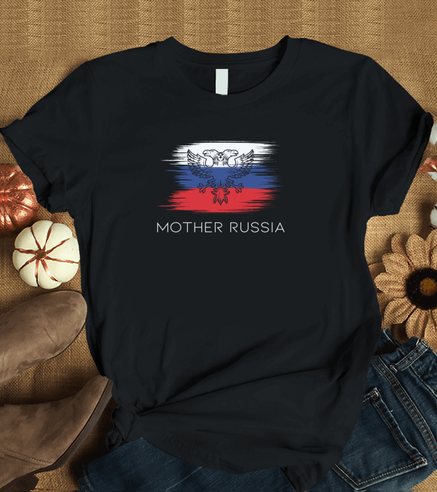 Mother Russia Double-Headed Eagle on Russia Flag T-Shirt