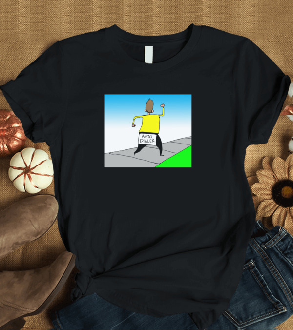 T-Shirt: Auto Dialer Cartoon Character Walking on Sidewalk T-Shirt Auto Dialer Cartoon Character Walking on Sidewalk T-Shirt