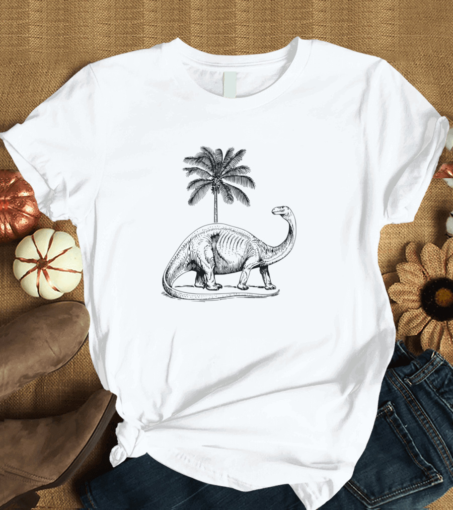 Brontosaurus Dinosaur with Palm Tree T-Shirt
