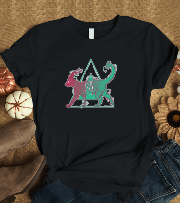 T-Shirt: Devil Cat Skeleton Geometric Triangle Fusion T-Shirt Devil Cat Skeleton Geometric Triangle Fusion T-Shirt