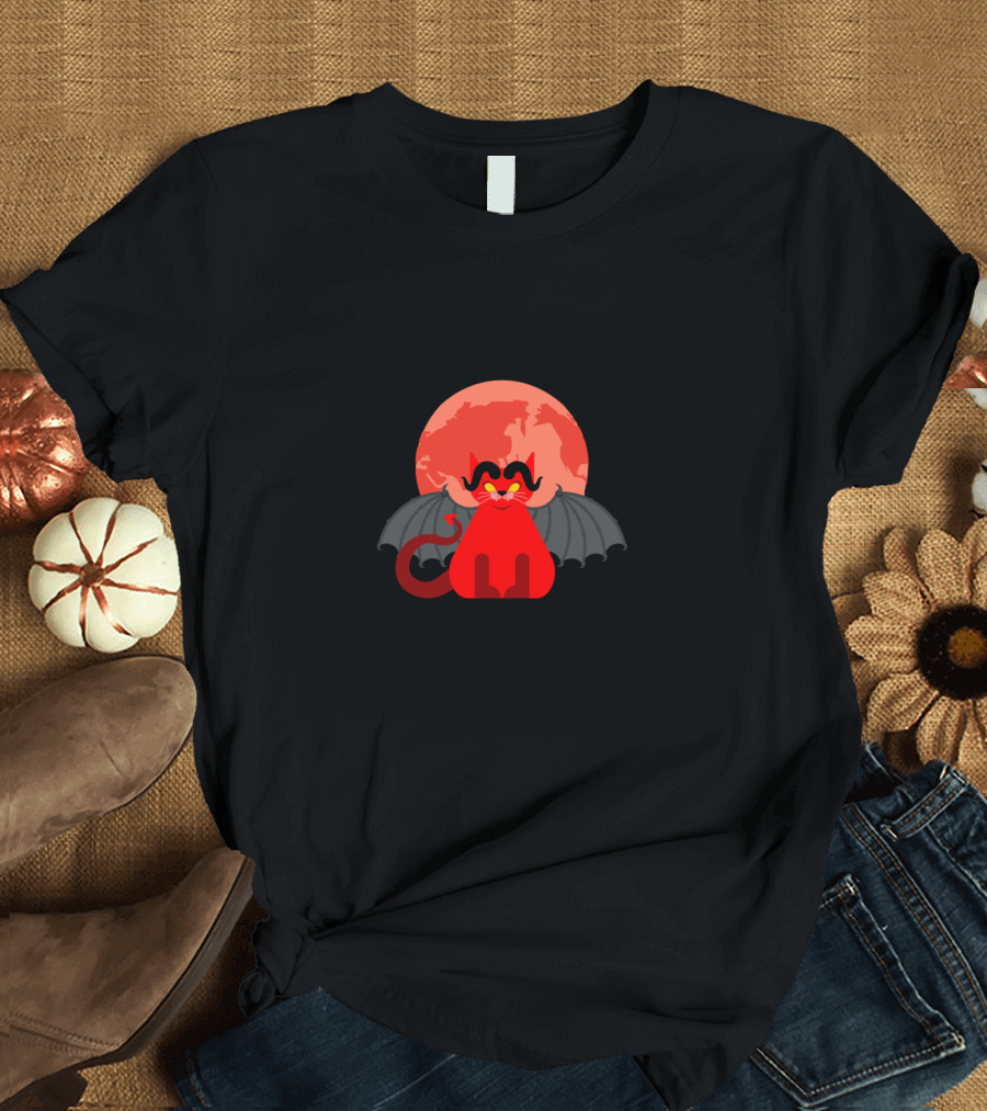 Hail Lucipurr Funny Black Joke Cat with Wings and Red Moon T-Shirt