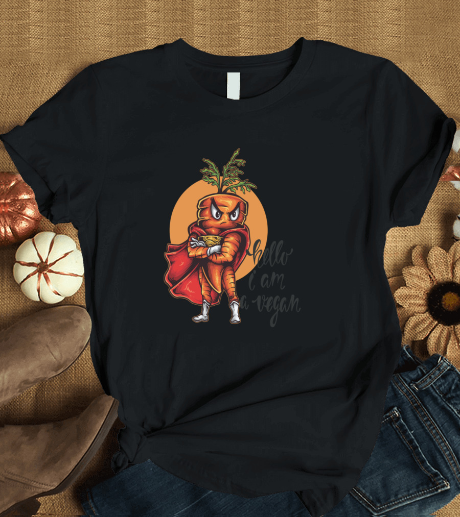 Hello I Am A Vegan Carrot Superhero T-Shirt
