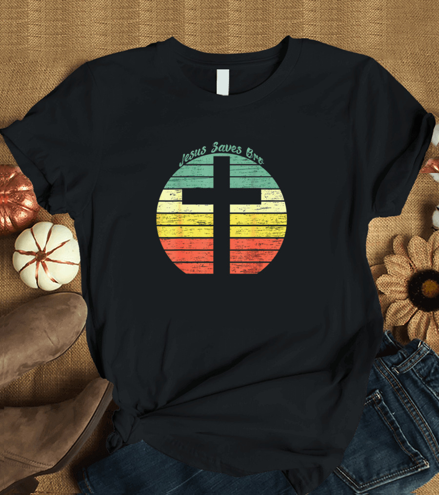 Jesus Saves Bro Christian Religious Multicolor Cross T-Shirt