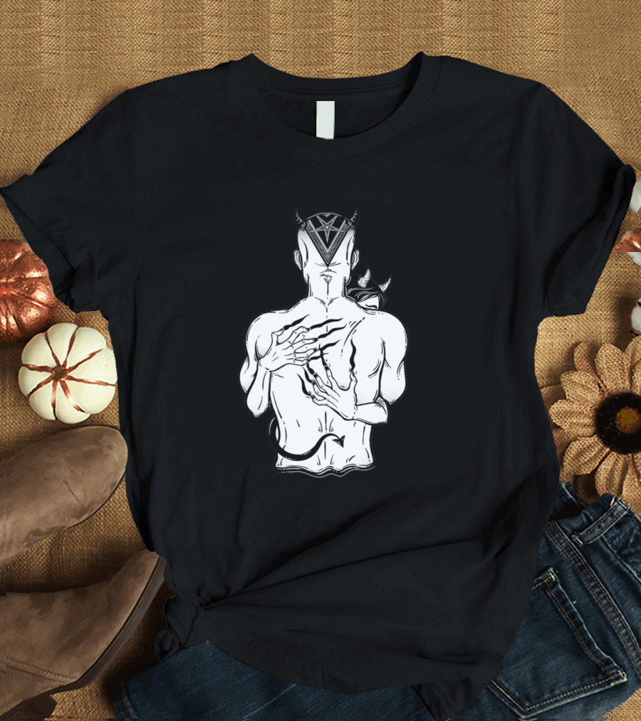 Man Embraced by Demoness with Horns and Tail T-Shirt