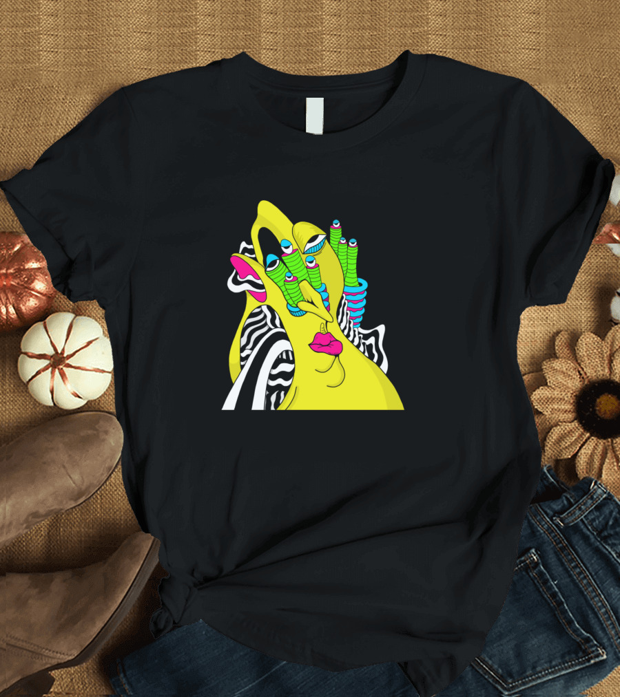 Mound Face Neon Surreal Fusion with Zebra and Snake Elements T-Shirt