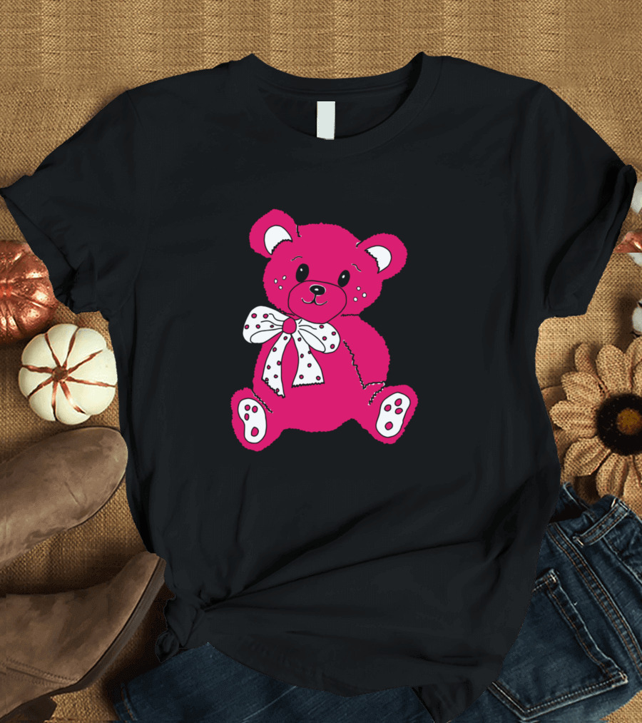 Cute Pink Valentine Teddy with Polka Dot Bow T-Shirt