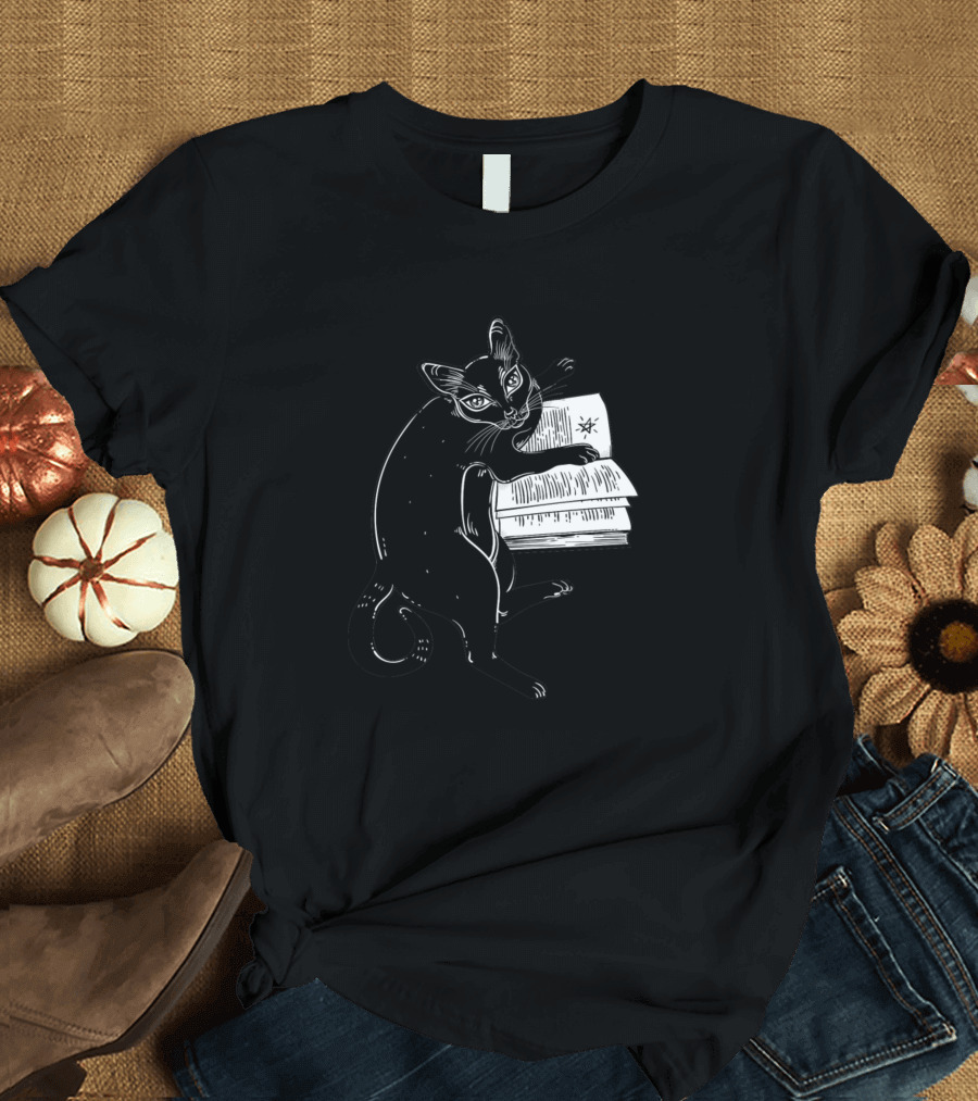 Magic Black Cat with Open Book of Spells T-Shirt