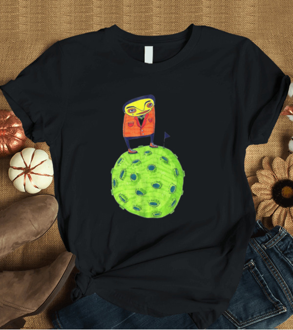 T-Shirt: Smiling Face in Red Jacket on Green Planet T-Shirt Smiling Face in Red Jacket on Green Planet T-Shirt