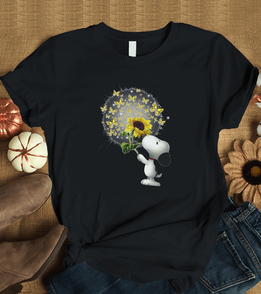 Snoopy Sunflower and Yellow Butterflies Burst T-Shirt