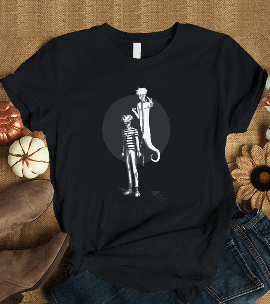 Soul Leash Striped Shirt Character with Ghost Figure T-Shirt
