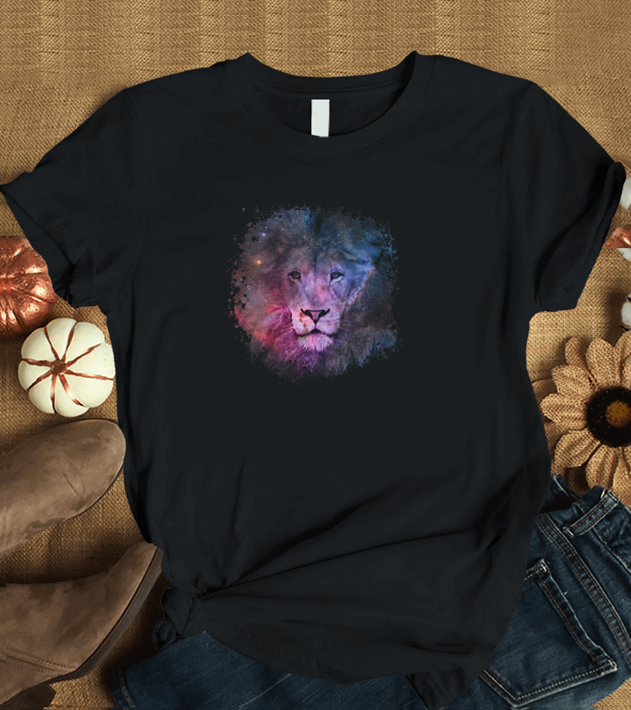 Lion Watercolor Cosmic Leo Astrology Galaxy T-Shirt