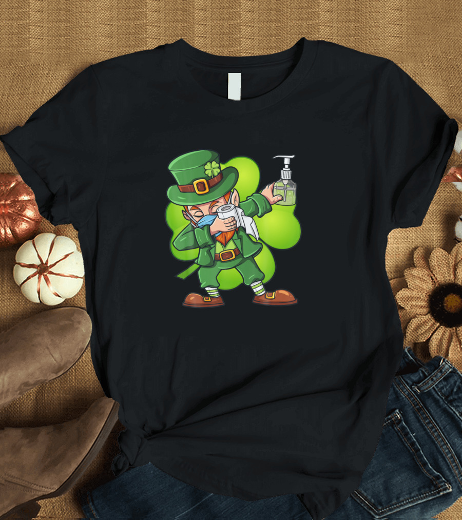 Yes Im A Spoiled Grumpy Old Man Of A Freaking Awesome Dab Leprechaun With Shamrock Hat Holding Hand Sanitizer and Toilet Paper T-Shirt