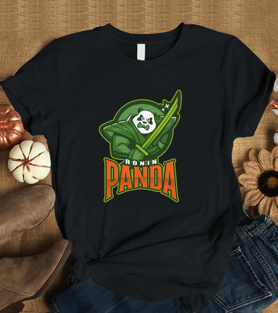 Ronin Panda Warrior with Sword Graphic Emblem T-Shirt