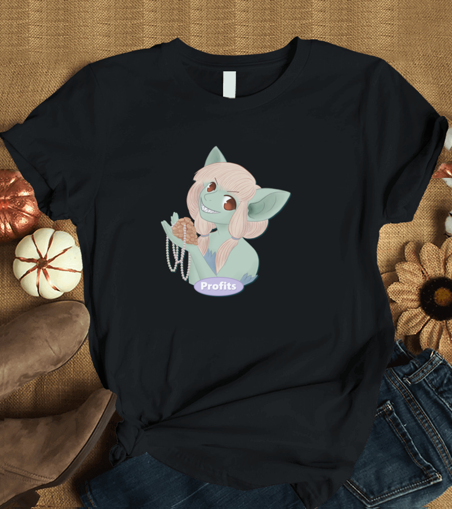 Profits Fantasy Creature Holding Pearls and Coins T-Shirt