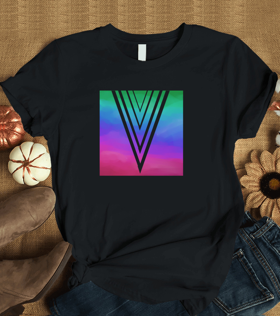 Rainbow Black Triangles on Colorful Gradient Background Proud T-Shirt