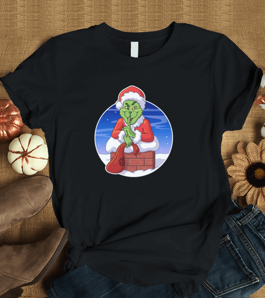 Grinch Santa Stealing Christmas Night Scene T-Shirt