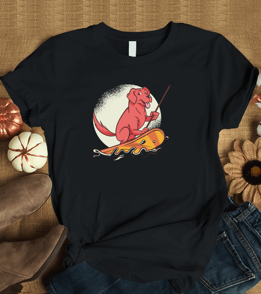 Surfing Dog on Paddle Board Under Moonlight T-Shirt
