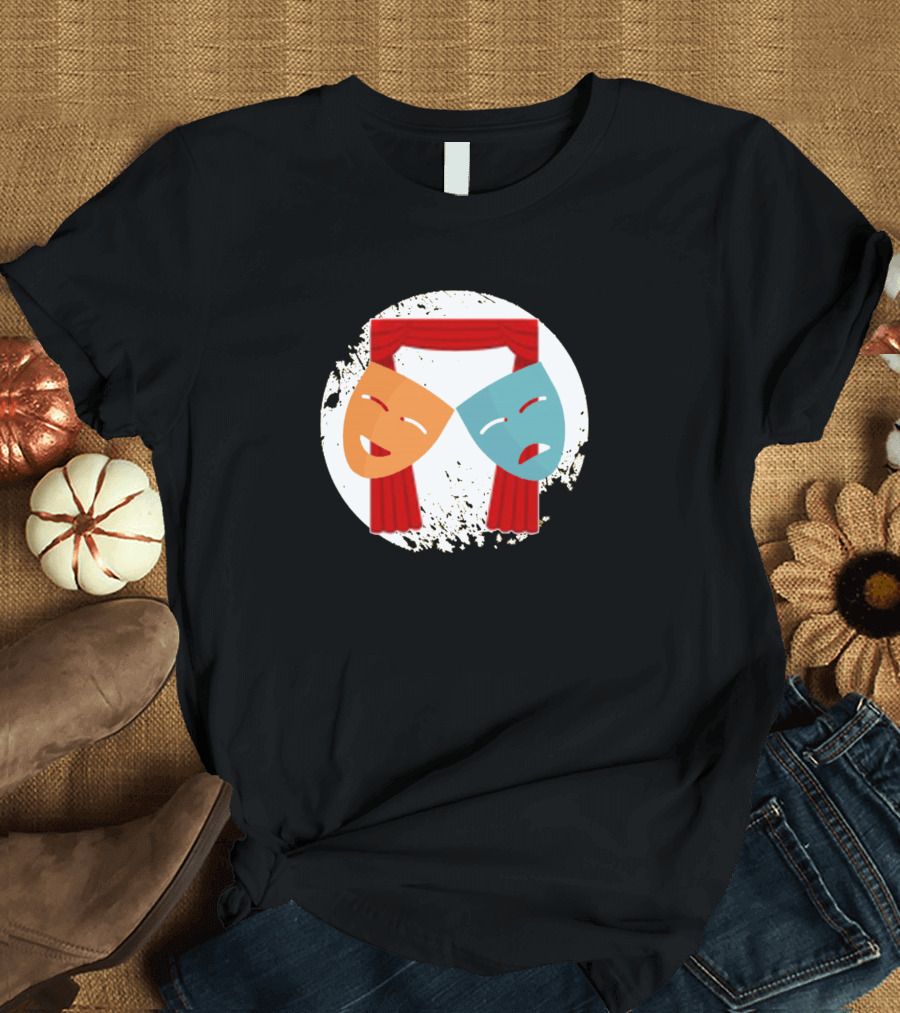 Theatre Comedy and Tragedy Masks with Red Curtains T-Shirt