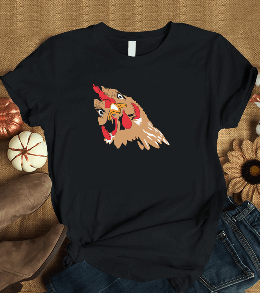 Angry Chicken Face for Boy Girl Brown Cartoon Chicken Head T-Shirt