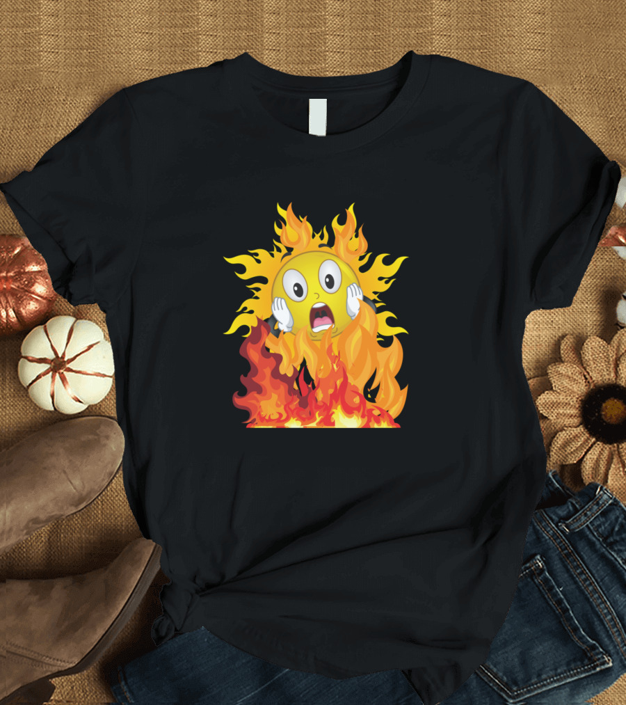 Fire Shocking Emoji in Flames T-Shirt