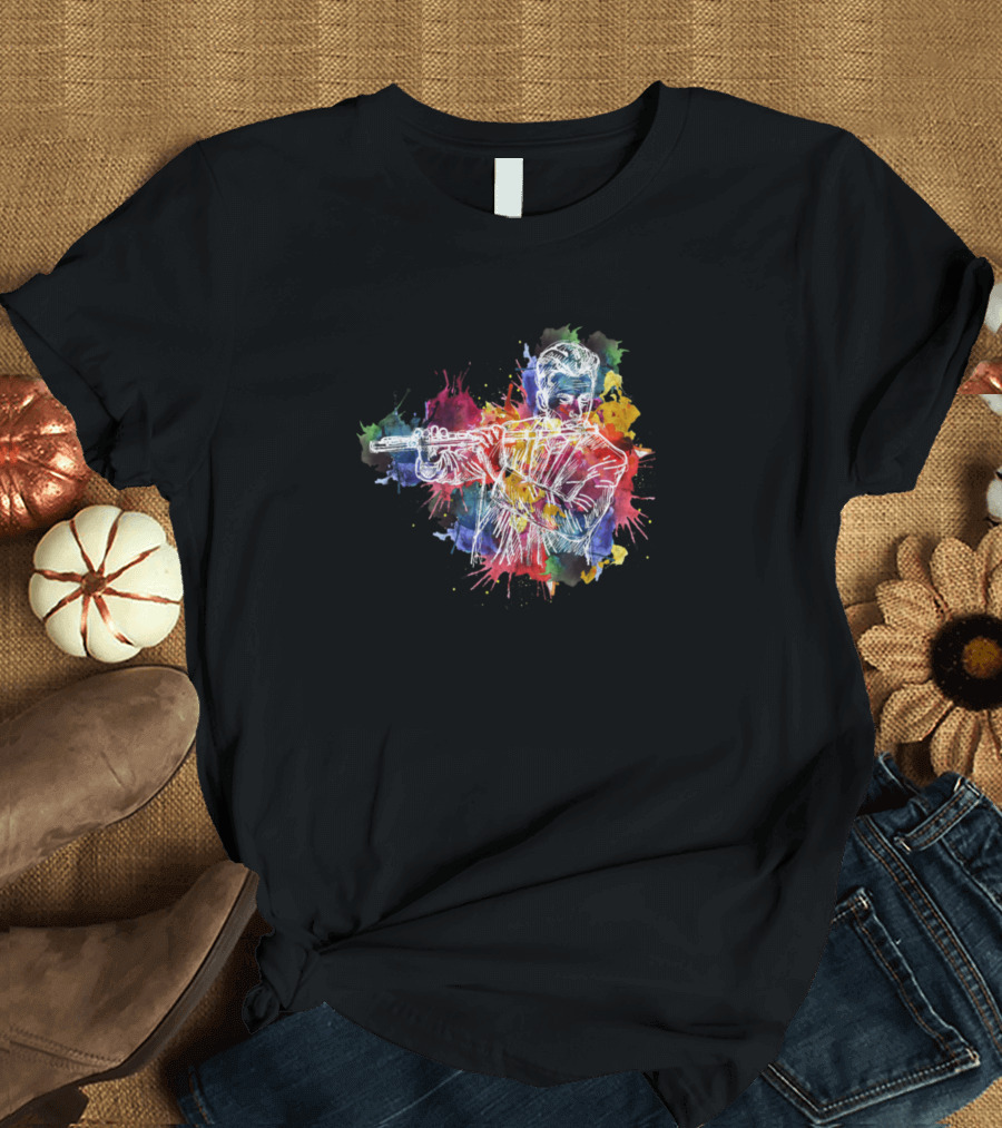 Flute Player Watercolor Musician Art Burst T-Shirt