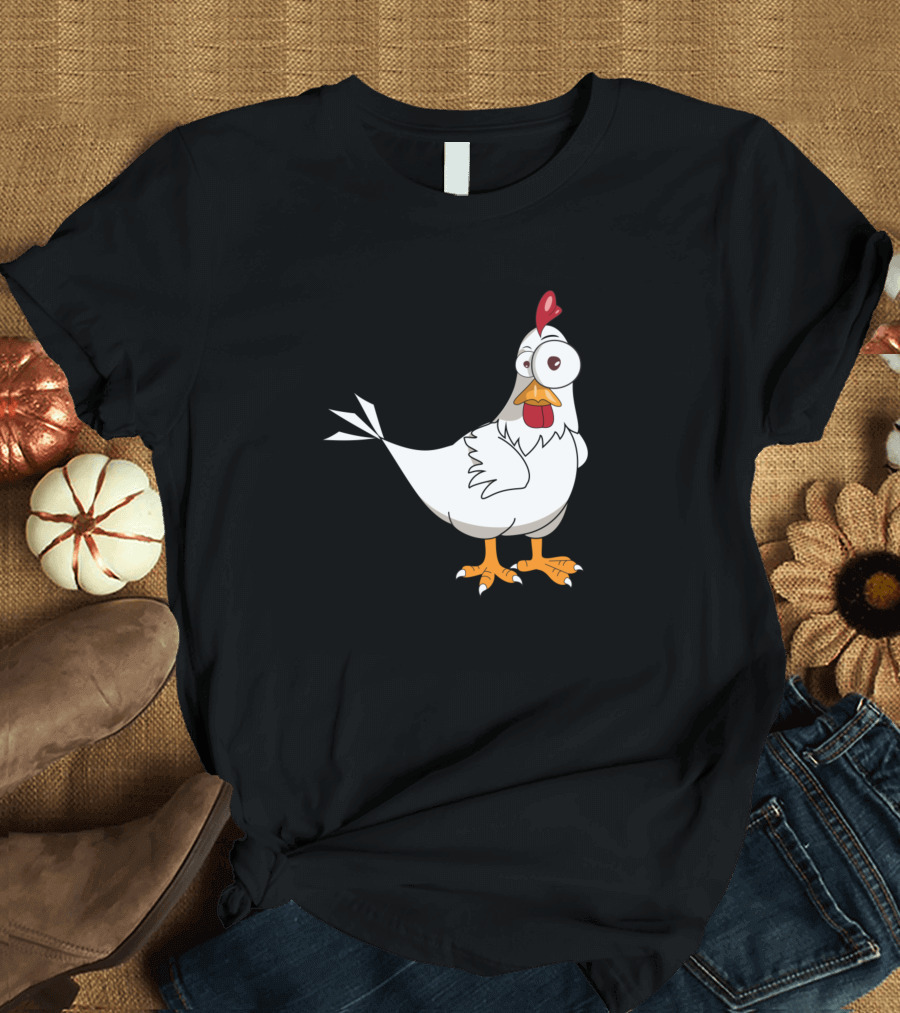Funny Cartoon White Chicken Illustration for Boys T-Shirt