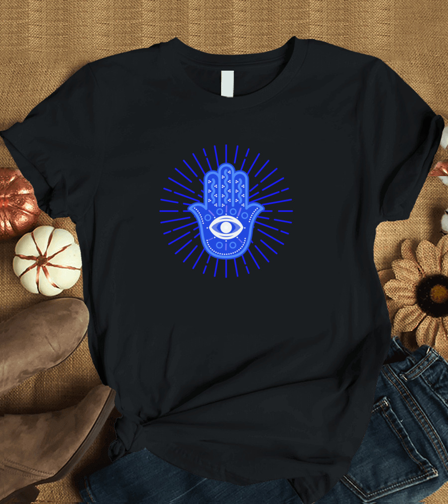 Hamsa Hand Of Fatima Eye Radiating Blue Light T-Shirt