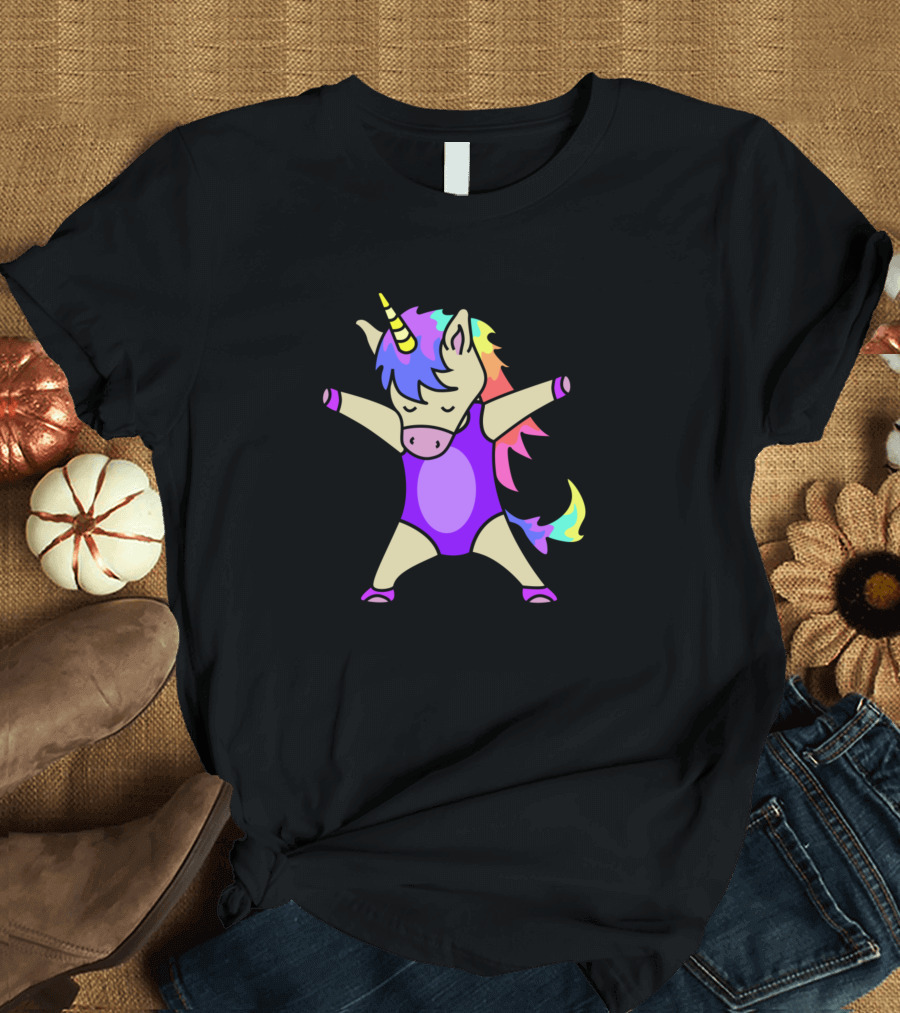 Colorful Gymnastic Unicorn in a Purple Leotard T-Shirt